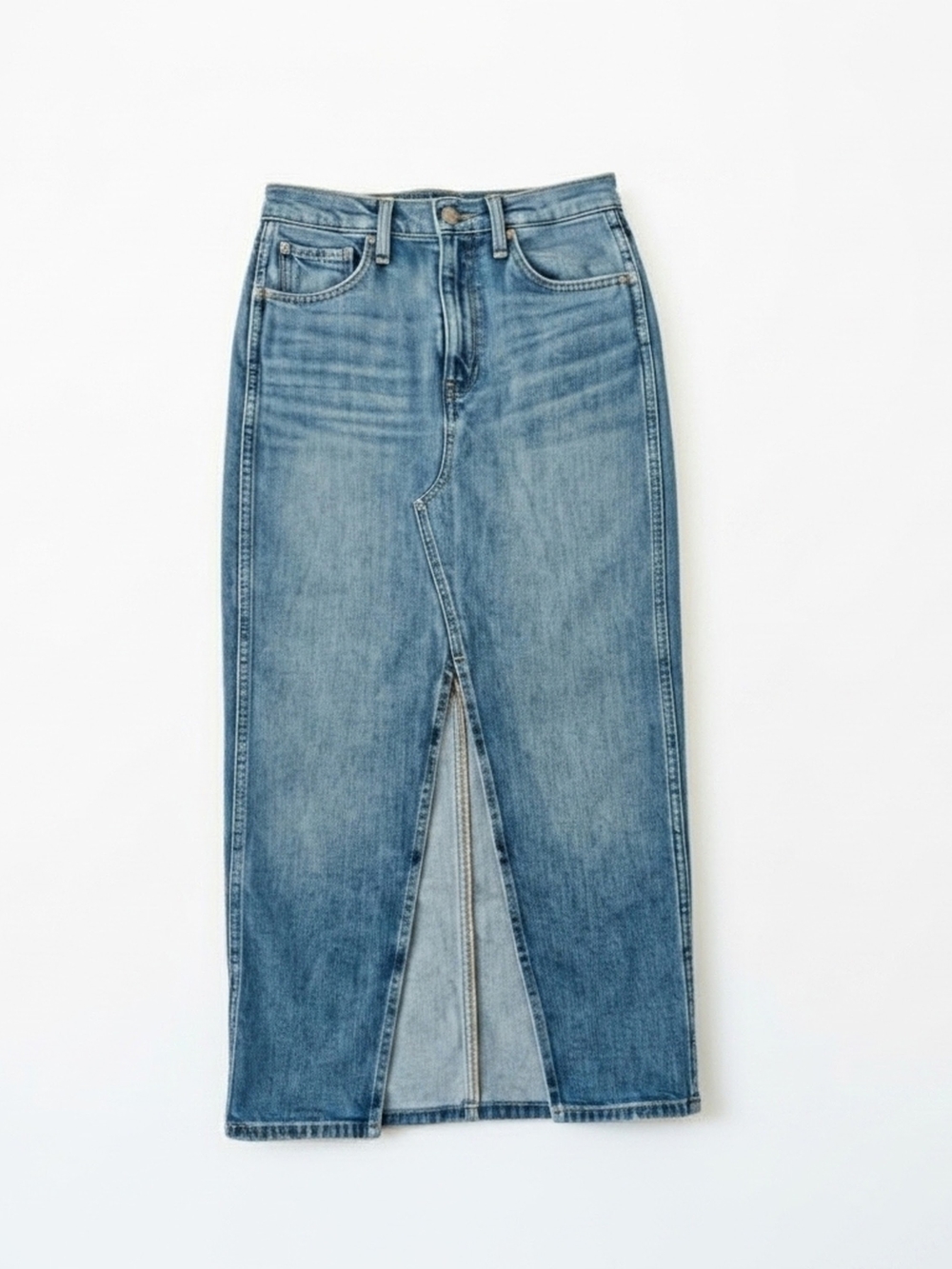 Hudson Denim Midi Skirt with Front Slit - Light Blue Womens 26 Waist